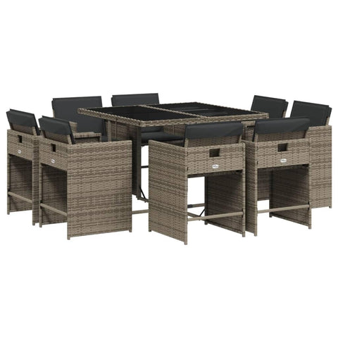 vidaXL Patio Dining Set with Cushions 9 Piece, Garden Dining Table and Chair, Patio Furniture for Outdoor Backyard, Modern Style, Gray Poly Rattan