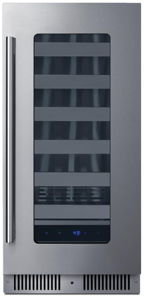 Summit 15” Wine Cellar, Built-in Wine Cellar, Shallow 18” Depth, 18 Bottle Capacity, Stainless Steel- SDHW1532