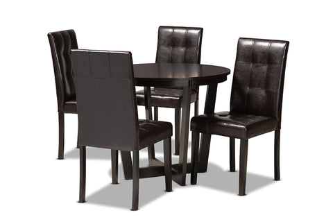 Baxton Studio Vida Dark Brown Faux Leather Upholstered Wood 5-Piece Dining Set