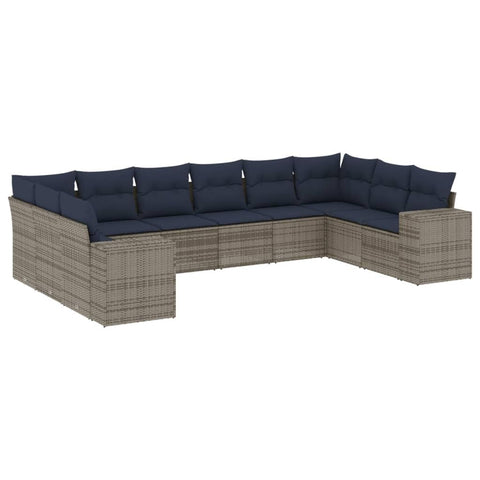 vidaXL 10 Piece Garden Sofa Set with Cushions Grey Poly Rattan