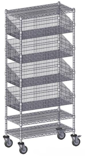 QUANTUM STORAGE SYSTEMS WRC74-2460-4BSKDLHCR Wire Basket Wheels Shelves Chrome 4 Baskets 3 Shelves 80" H x 60" W x 24" D