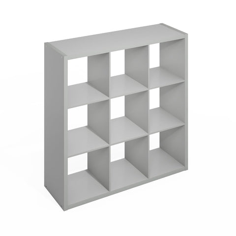 Furinno Simple Cube Storage Organizer, 9-Cube Display Shelf, Open Back Shelving Unit, Storage Shelves, Extra Thick Frame, for Organization and Storage, Living Room, Home Office, Light Grey