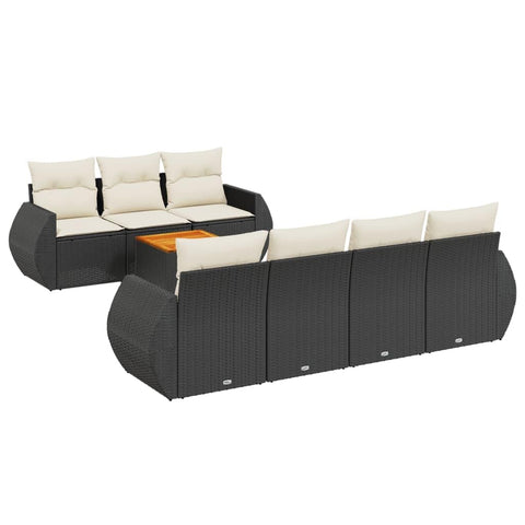vidaXL Patio Sofa Set with Cushions 8 Piece, Outdoor Conversation Set, Sectional Sofa for Balcony Garden, Modern Style, Black Poly Rattan