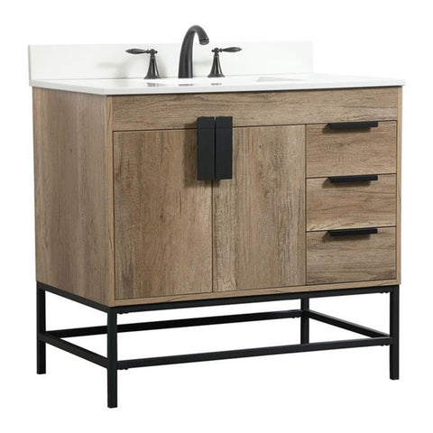 Elegant Decor Eugene 36" Single Bathroom Vanity with Backsplash in Natural Oak