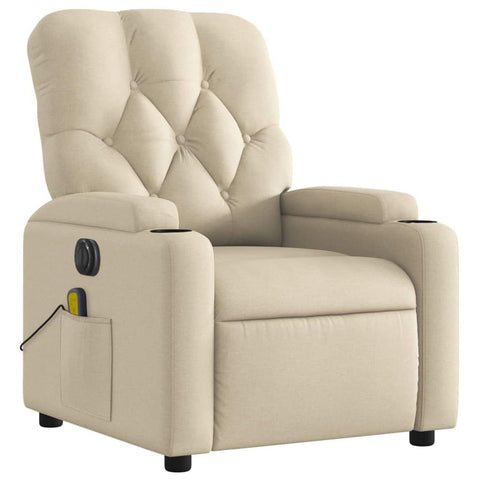 vidaXL Cream Electric Massage Recliner - Wingback Reclining Armchair with Motorized Adjustability, Vibration Massage, Cup Holders
