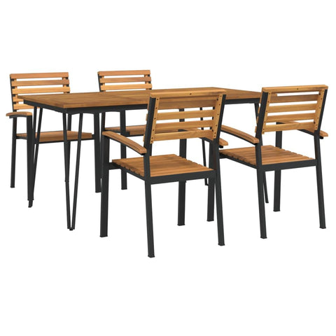 vidaXL 5 Piece Outdoor Patio Dining Set in Solid Acacia Wood and Metal - Industrial Style Garden Furniture Set with Sturdy Tabletop & Comfortable Chairs for Backyard, Garden, Patio, Balcony