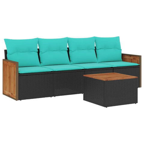 vidaXL Patio Sofa Set with Cushions 5 Piece, Outdoor Conversation Set with Storage, Patio Furniture Set, Modern Style, Black Poly Rattan