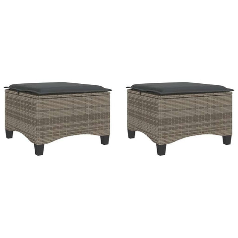 vidaXL Grey Garden Stools with Cushions Set of 2 21.7X21.7X14.2 in Poly Rattan Outdoor Seating for Patio Balcony Versatile Use As Footrest Or Table Removable Washable Cushion Covers Stool Seat Cube