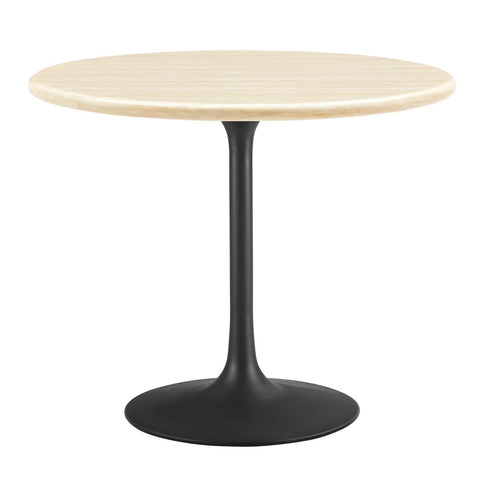 Modway EEI-6750-BLK-TRA Lippa 36” Round Artificial Travertine Dining Table, Black Travertine