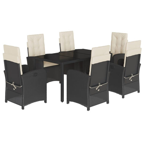 vidaXL Garden Dining Set 7-Piece Garden Furniture Set Table with 6 Chairs, Garden Set with Cushions, Patio Dining Set, Black Poly Rattan