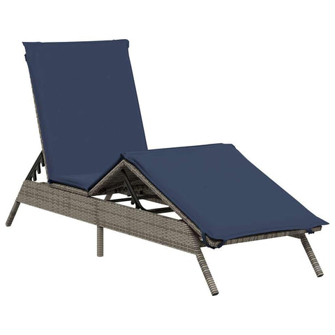 vidaXL Adjustable Grey Poly Rattan Sun Lounger with Cushion Multi Position Outdoor for Patio and Garden Cushioned Reclining Modern Sunbed Lounge Chair Bed
