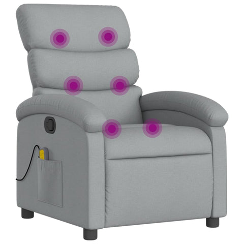 vidaXL Massage Recliner Chair-Manual Adjustable, Light Gray Fabric, Vibration Massage, USB-Powered, Side Pocket, Padded Armchair