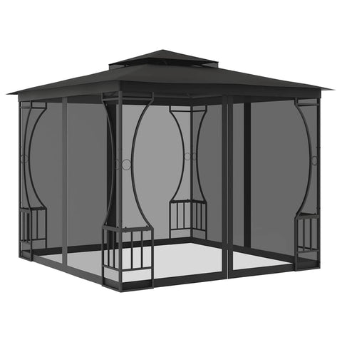 vidaXL Gazebo, Canopy Tent with Nets and Roof, Patio Pavilion with Steel Frame, Wedding Party Tent for Garden Backyard Beach, Anthracite