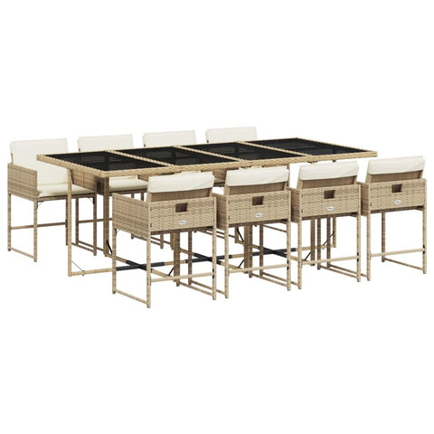 vidaXL 9-Piece Garden Dining Set with Cushions Synthetic Rattan Beige