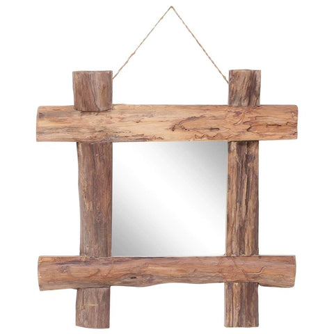 vidaXL Log Mirror, Decorative Makeup Mirror, Wooden Mirror for Hallway Bathroom, Farmhouse Scandinavian Style, Natural Recycled Teak Wood