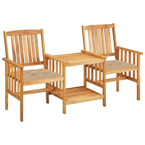 vidaXL Patio Bistro Set - ic Solid Acacia Wood Outdoor Tea Table with 2 Comfortable Chairs and Beige Cushions - Perfect for Garden and Patio Use