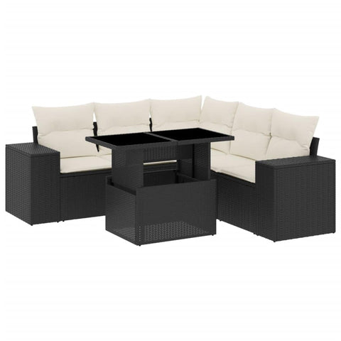 vidaXL Patio Sofa Set with Cushions 6 Piece, Garden Lounge Set, Outdoor Conversation Set, Sectional Sofa for Garden, Modern Style, Black Poly Rattan