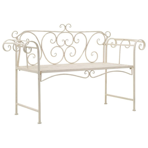 vidaXL Vintage Metal Garden Bench 52 in Antique White Comfortable Seating Outdoor Furniture Scroll Pattern Armrests Patio Two Seater