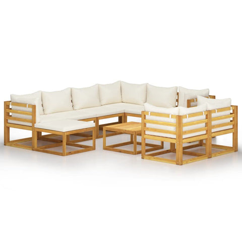 vidaXL 10 Piece Solid Acacia Wood Garden Lounge Set in Cream/Natural