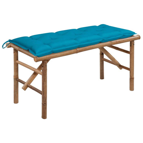 vidaXL Foldable Waterproof Bamboo Patio Bench with Light Blue Cushion, Durable and Portable, Perfect for Garden and Outdoor Spaces