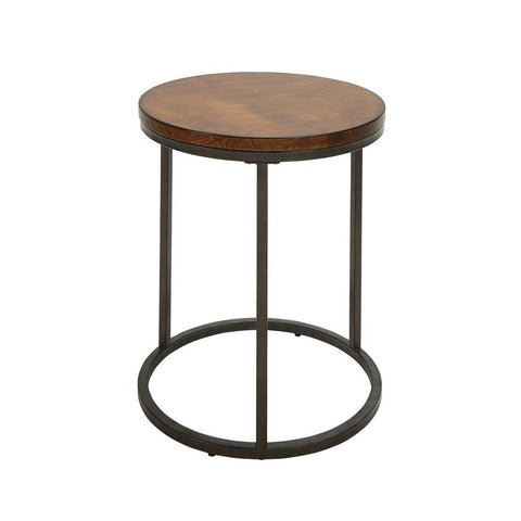 Orson 18 in Round Thick Top Accent Table - Chestnut/Industrial