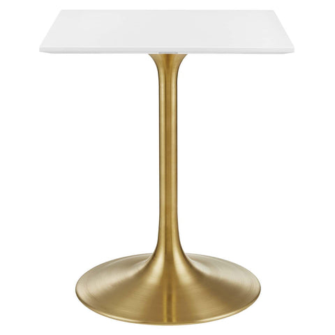Modway Lippa Mid-Century Modern 24" Square Dining Table With White Top and Gold Base