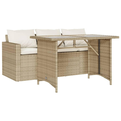 vidaXL 2-Piece Patio Dining Set - Beige Poly Rattan Garden Furniture with Cushions, Tempered Glass Tabletop, Weather-Resistant, Removable Covers