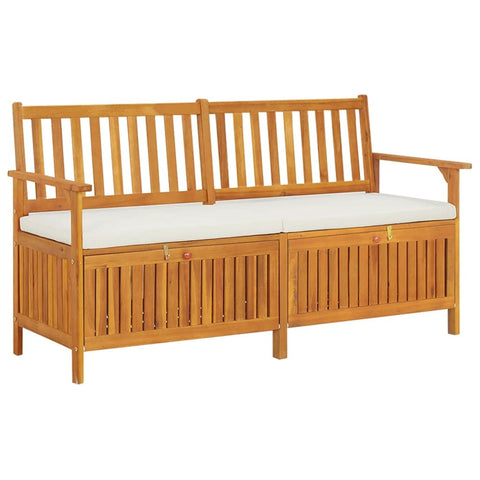 vidaXL Patio Storage Bench 58.3" - Solid Acacia Wood with Cream White Cushion - Versatile Wooden Bench for Indoor and Outdoor Use - with Ample Storage Space