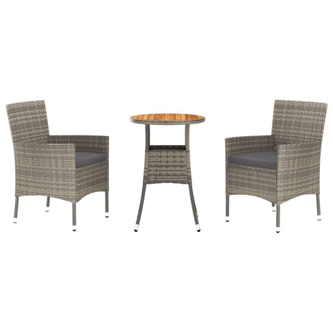 vidaXL Garden Table and Chairs 3 Pieces and Cushions Synthetic Rattan Grey