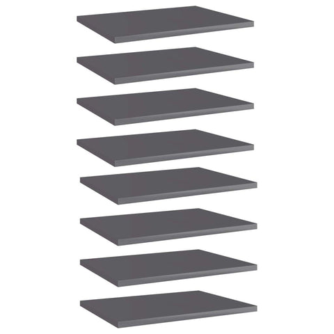 vidaXL High Gloss Gray Engineered Wood Bookshelf Boards - Versatile, Durable and Easy to Clean - Perfect Addition to Modern Furniture - 15.7"x11.8"x0.6" - Set of 8
