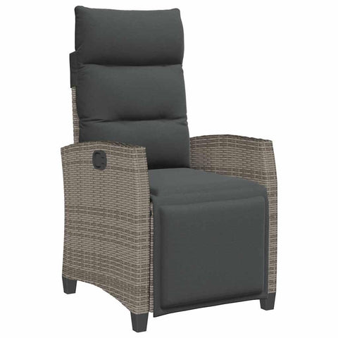 vidaXL Gray Poly Rattan Reclining Patio Chair with Side Table - Adjustable Garden Lounger for Outdoor Deck