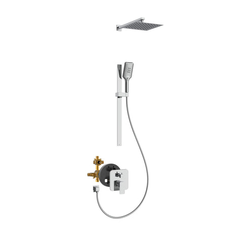 Resort Rain Shower Head with Handheld Spray Combo - Polished Chrome - 10" Square Rainfall Shower Head with Handheld Combo | Adjustable Slide Bar | 3-Function Handshower | Tru-Temp Valve | 1.8GPM