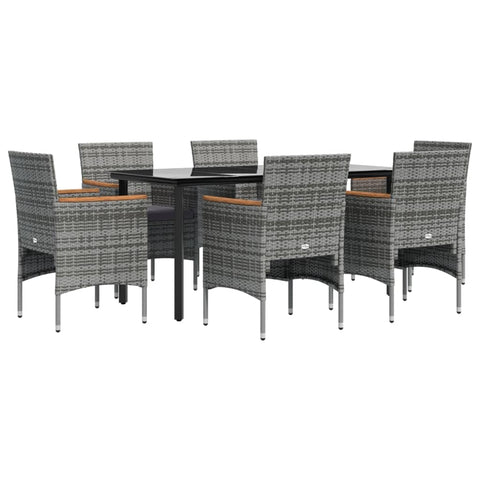 vidaXL 5-Piece Outdoor Patio Dining Set â€“ Weather- PE Rattan, Tempered Glass Tabletop, Cushioned Chairs - Gray and Black