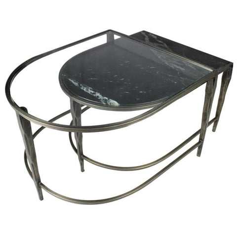 Moti Harrison Cast Iron Nesting Cocktail Tables with Glass and Marble Tops in Gold