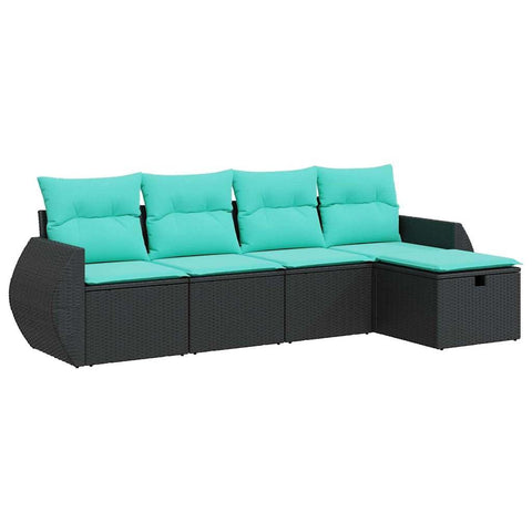 vidaXL 5 Piece Patio Sofa Set - Poly Rattan, Cushioned Garden Furniture for Outdoor Terrace/Deck - Black, Cushions, Easy Wash
