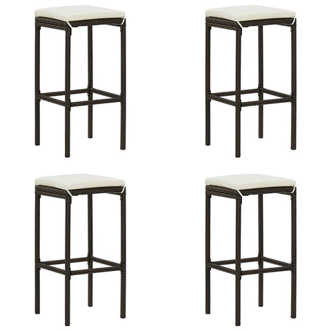 vidaXL Set of 4 Poly Rattan Bar Stools with Cushions - Brown, Durable Steel Frame, Comfortable Cushioned Seating, Easy to Clean and Weather-Resistant - Ideal for Dining Room, Living Room or Outdoo...