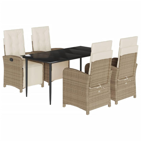 vidaXL Garden Dining Set 5-Piece Garden Furniture Set Table with 4 Chairs, Garden Set with Cushions, Patio Dining Set, Beige Poly Rattan