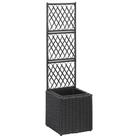 vidaXL Raised Bed Black Trellis Planter with Removable Pot, 11.8"x11.8"x42.1" Square Poly Rattan - Suitable for Indoor and Outdoor Use