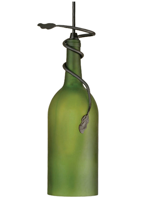 Meyda Tiffany 71191 Tuscan Vineyard Wine Bottle Mini Pendant, 4"W, Frosted Green