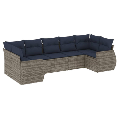 vidaXL 7 Piece Garden Sofa Set with Cushions Grey Poly Rattan