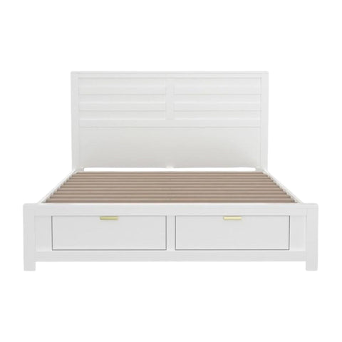 Oakestry Carmel Queen Storage Bed White Solid Wood Platform Frame with Drawers Modern Farmhouse Style Upholstered Headboard No Box Spring Needed Space Saving Design Construction Bedroom Furniture