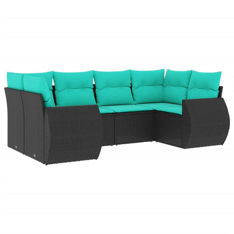 vidaXL Patio Sofa Set 6 Piece Black Poly Rattan - Outdoor Furniture with Cushions for Garden, Deck, Terrace - Modular, Weather-