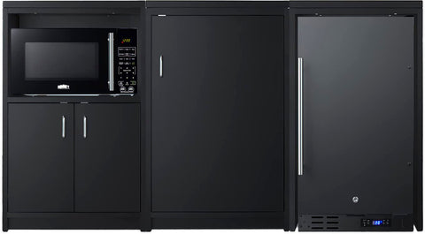 64Inch wide casework suite with refrigerator microwave and cabinets