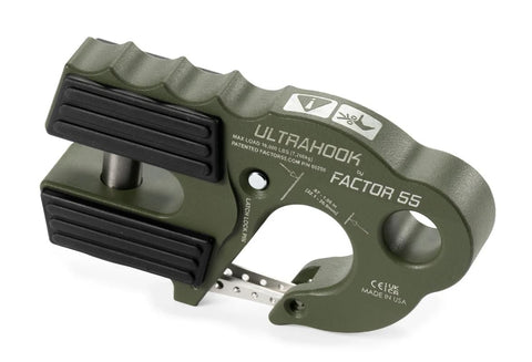 Factor 55 00250-14 Ultrahook Winch Hook Closed System Shackle Max Load 16,000 lbs ULT Strength Shackle Pin Mount 48,000 lbs Offroad 4x4 Adventure – OD Green