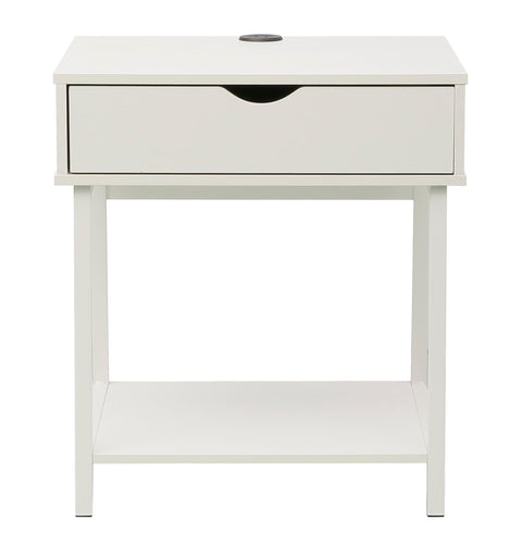 JJS Side End Table, Nightstand, Bedside Table with Drawer and Storage Shelves, Sofa Table for Living Room, Bedroom, Accent Furniture, Easy Assembly, White