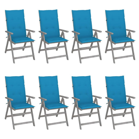 vidaXL Acacia Wood Garden Recliner Chairs Set with Cushions Adjustable 5 Positions Outdoor Furniture for Balcony Terrace Backyard 8 Pcs Grey Chair Wooden Reclining Dining Armchair