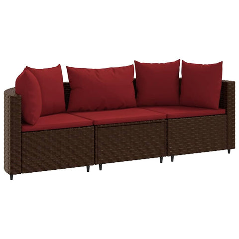 vidaXL 3 Piece Patio Sofa Set with Cushions - Brown PE Rattan Outdoor Corner Lounge Furniture for Garden, Terrace, Backyard - Powder-Coated Steel Frame, Modular Design, Cushioned Seating