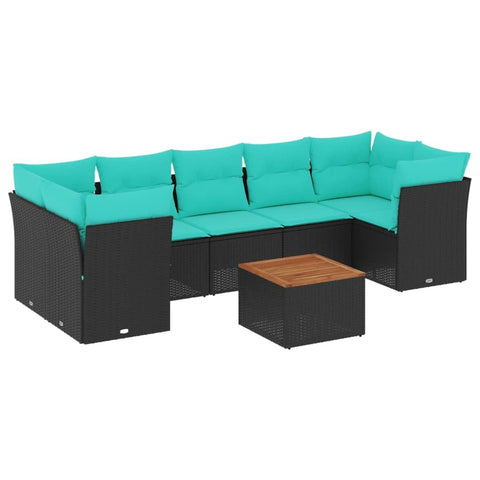 vidaXL Patio Sofa Set with Cushions 8 Piece, Outdoor Conversation Set with Storage, Patio Furniture Set, Modern Style, Black Poly Rattan