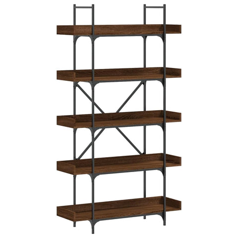 vidaXL 4-Tier Brown Oak Bookcase - Engineered Wood and Metal Frame, Industrial Style, Ample Storage Space for Books and Decor