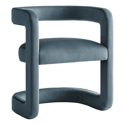 Modway Winslow Stain-Resistant Performance Velvet Dining Chair in Cadet Blue - Open Back Barrel Armchair - Upholstered Dining Chair - Cozy Reading Chair or Velvet Vanity Chair